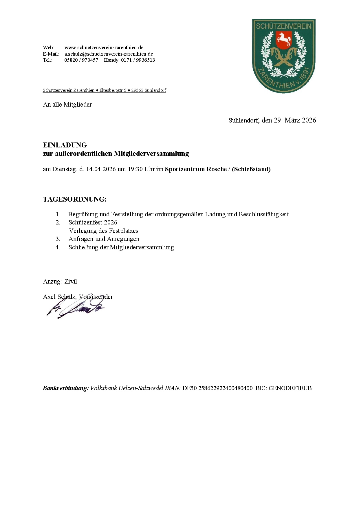 Einladung außerordentliche Mitgliederversammlung 2026